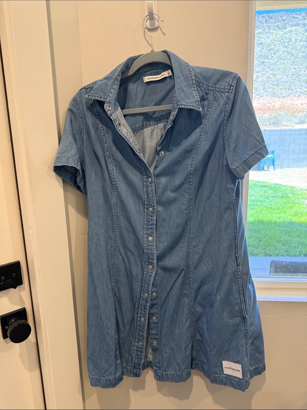 Calvin Klein Blue Denim Snap-Front Shirt Dress